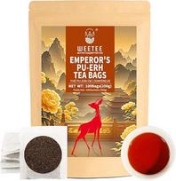 WEETEE Emperor's Pu Erh arbatos maišeliai, 100 vnt., brandinta fermentuota Kinijos Junano tamsioji arbata, medžio ir datulės natos, su kofeinu