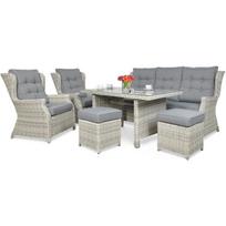 Lauko baldų komplektas TRAVENTO DINING 3 + PUFAI WHITE GREY