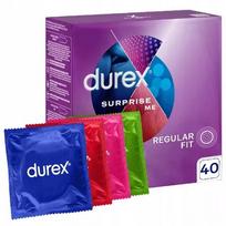 DUREX Surprise Me prezervatyvų rinkinys, 40 vnt., stimuliuojantys ir ploni