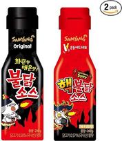 "Amatec24 Samyang" padažų rinkinys - aštrus vištienos padažas - itin aštrus padažas - korėjietiškų ugnies makaronų iššūkis (2 x 200 g)