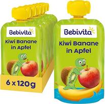 "Bebivita Kiwi Banana in Apple Squeeze" (6 x 120 g), be pridėtinio cukraus, be glitimo, idealiai tinka kelionėms ir savarankiškam užkandžiavimui