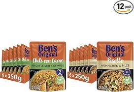 "Ben's Original Express Rice Ready Meals" - "Chili Con Carne" maltos mėsos ir daržovių (6 x 250g) I Risotto vištienos ir grybų (6 x 250g) - 12 pakuočių