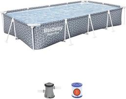 "Bestway Steel Pro" stačiakampio formos antžeminis baseinas "Leaf Shape Pattern" plaukimo baseino komplektas 3,66 m x 2,01 m x 66 cm