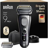 "Braun Series 9 PRO+" elektrinis skustuvas vyrams, 5+1 itin ploni tikslūs peiliukai, "Pro-SensoAdapt", skustuvas su 60 minučių veikiančia baterija, papildoma skutimosi galvutė, įkrovimo stovas, šlapio ir sauso skutimosi peiliukas - 9617 psi, sidabrinės sp
