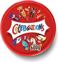 "Celebrations" šokolado pakuotė su mini šokolado plytelėmis (Maltesers, Galaxy, Snickers ir kt.) Šokolado dovanų idėja su mini šokoladiniais saldainiais, saldainių dėžutė, 600 g