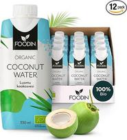 "Foodin" ekologiškas kokosų vanduo - 100% natūralus kokosų vanduo su elektrolitais - be glitimo, mažai kalorijų, be riebalų, veganiškas - 12 vnt. (12 x 330 ml)