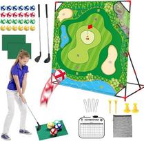 "Golf Battle" lauko žaidimų rinkinys vaikams ir suaugusiesiems su sūpuoklių kilimėliu, taikinių sienele ir golfo treniruokliu - skatina aktyvius žaidimus, koordinaciją ir golfo įgūdžius