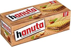 "Hanuta Hazelnut Cuts" - traškūs vafliai su švelniu lazdyno riešutų kremu - populiarus užkandis, skirtas užkandžiams tarpuose, dalytis ir mėgautis - riešutų ir šokolado skonio - 1 didelė pakuotė, 10 vienetų (220g)