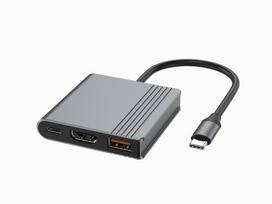 Gembird A-CM-COMBO3-05 USB Type-C 3-in-1 daugiafunkcinis adapteris (USB prievadas + HDMI + USB-C vaizdas), kosminis pilkas