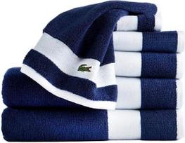 "Lacoste Sport Stripe" 6 dalių prabangių medvilninių rankšluosčių rinkinys - pagamintas iš 100 % minkštos "Supima" medvilnės, gerai sugeria drėgmę ir greitai džiūsta, į komplektą įeina 2 vonios rankšluosčiai, 2 rankšluosčiai rankoms ir 2 skalbimo servetėl