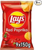 "Lay's Red Pepper" - traškūs bulvių traškučiai su prieskoniais sėkmingam vakarėliui 9 x 150 g (pakuotės dizainas gali skirtis)
