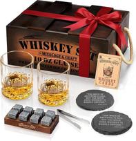 "Mixology & Craft" viskio dovanų rinkinys, viskio stiklinių rinkinys su kaimiška medine dėžute, 8 granito viskio akmenų atšaldymo akmenys, 10oz stiklinės, Tombola dovana vyrams, tėčiui, vyrui, vaikinui - Jameson
