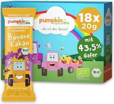 "Pumpkin Organics" ekologiškas avižų batonėlis "Banana Cocoa" (18 x 20 g) Avižų batonėlis be pridėtinio cukraus ¹ nuo 12 mėnesio - be alergijos ² ir glitimo ³ užkandžiai kūdikiams ir vaikams