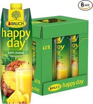 "Rauch Happy Day Pineapple Tropical Taste Explosion" iš 100 % ananasų sulčių koncentrato 6 x 1 litras Tetra Prism
