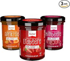 "Xucker Marmalade Fruit Spread Combo", 3 rūšių braškių, abrikosų ir aviečių (74 % vaisių), 3 x 220 g - ksilitolis, be pridėtinio cukraus, veganiškas, mažai cukraus