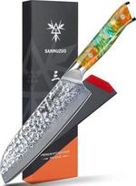 18 cm "Santoku" peilis - japoniškas virėjo peilis - kaltas damaskinis plienas ir dervos rankena - YAO serijos damaskinis peilis
