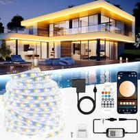 20 m lauko LED juosta, LED juosta lauke nuo šiltai baltos iki šaltai baltos spalvos, atspari vandeniui IP67, 24 V LED juostos šviesa, reguliuojamas apšvietimas su nuotolinio valdymo pulteliu, šviesos juostos, lipnios lauko juostos, skirtos terasai, pavėsi