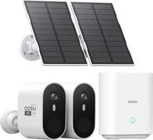aosu 2K 3MP UHD lauko stebėjimo kamera Saulės baterija 2 kamerų rinkinys su aosuBase 32GB vietinė atmintis Be ABO Išmanusis PIR asmens aptikimas Spalvotas naktinis matymas su priekiniu žibintu 2 krypčių 166° platus kampas
