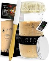 besøk Sourdough Starter Set - 600 ml fermentacijos indas su mentele ir termometru - duonos kepimo reikmenys, raugo stiklinė, rauginimas, raugo starterio rinkinys, tuščia stiklinė talpykla, rauginimas