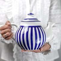 City to Cottage® - arbatinukas 4-6 puodeliams | Mėlyni/balti dryžiai | Rankų darbo | Keraminiai indai | 1,7 litro