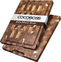 COCOBOSS Didelė medinė pjaustymo lenta, 42 x 30 x 2,5 cm, medinė pjaustymo lenta, virtuvės lenta, pagaminta iš akacijos medienos, aukščiausios kokybės virtuvės lentelė, virtuvės medinė lenta, neslystančios kojelės XXL
