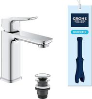 GROHE Dice, 1018330000 Praustuvo čiaupas, taupantis vandenį (čiaupas vonios kambariui, vonios čiaupas su nuleidimo funkcija "Push-Open", 17 cm aukščio, su "3-in-1" įrankiu, lengvai montuojamas ant kriauklės), chromas
