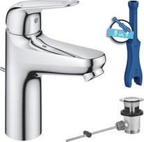 GROHE Swift 24325001 Vandens taupymo maišytuvas su iššokančiu išleidėju, 18 cm aukščio, su įrankiu "3-in-1", lengvai montuojamas ant kriauklės, chromas