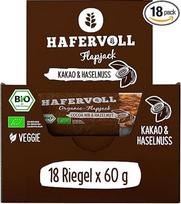 HAFERVOLL Ekologiški batonėliai "Flapjack Cacoa Nib & Hazelnut", 18 x 60 g, ekologiški, sertifikuoti, su medumi, be pridėtinio cukraus, avižiniai dribsniai, kepti orkaitėje