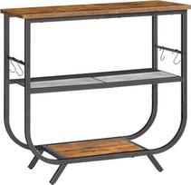 HOOBRO EBF63XG01 Trijų lygių siauras konsolinis staliukas, prieškambario staliukas su metaliniu rėmu, 80 x 30 x 74 cm, sofos staliukas su reguliuojamomis kojelėmis ir kabliukais, šoninis staliukas prieškambaryje, gyvenamajame kambaryje, senovinė ruda spal
