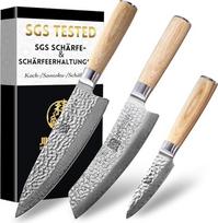 Japoniškų peilių rinkinys iš tikro damasko plieno, VG-10 ir 67 sluoksnių, SGS patikrintas aštrumas ir briaunų išlaikymas, virėjo, santoku ir valgomojo peiliai, idealiai tinka naudoti namuose ir dovanoti