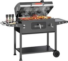 JUMMICO Nešiojamasis medžio anglių grilis su kaminu Greitas šildymas Sulankstomos šoninės lentos Termometro priedai Šeimos kempingo sodo BBQ