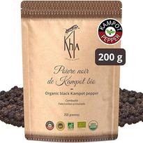Khla - Kampot Pepper Black Organic 200g - Juodieji pipirai, sveiki, ekologiški - Grand Cru - Ingredient Kitchens - Tiesiogiai iš gamintojo - Juodieji grūdai, skirti malūnui - Iš Kambodžos