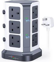 KOOSLA [65W] PD bokšto ilgintuvas su apsauga nuo viršįtampių, kelių kištukų ilgintuvas su 12 plataus diapazono kintamosios srovės išėjimų / 2 USB-C/3 USB-A prievadais, 2 m ilgio stiprus ilgintuvas namų biurui