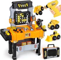 Lehoo Castle Werkbank Kinder, Kinder Werkzeug Set mit Bohrer und Abnehmbarem Baufahrzeug, 2in1 Werkzeugkoffer und Werkzeugbank, STEM Lernspielzeug für Kinder ab 2 3 jahre
