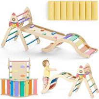 LOVIVO patalpų laipiojimo rėmas, 9-in-1 Montessori laipiojimo trikampio rinkinys: Laipiojimo arka su čiuožykla ir pagalvėle vaikams, 1-3 metų kūdikių žaidimų aikštelė