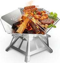 Nešiojamas 22 colių ugniakuras, sulankstomas nerūdijančio plieno ugnies dubuo su medžio anglimis, BBQ kepsninės tinkleliu, skirtas stovyklavimui, piknikams, laužui, sodui, terasai