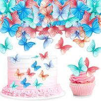 Pakuotė iš 48 valgomųjų drugelių ryžių popieriaus torto viršūnėlės dekoracijos Spalvingi drugeliai Cupcake Toppers Vestuvių gimtadienio vakarėlio keksiukų puošyba Ornamentai Gimtadienio torto viršūnėlė