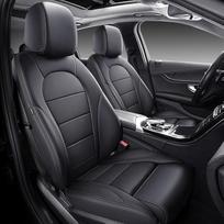 Priekinės sėdynės, 2 dalių automobilio sėdynių užvalkalų rinkinys, suderinamas su "Mercedes-Benz C Class 2016-2020", vandeniui atspari PU odos sėdynių apsauga, suderinama su automobilio oro pagalve (juoda)