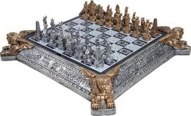 Profesionalus Senovės Egipto šachmatų rinkinys - piramidžių ir stiklinės lentos rinkinys 40 × 40 cm, keraminis pagrindas ir aukso bei sidabro spalvos dervos šachmatų figūrėlės - dovanų idėja