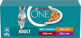 PURINA ONE Adult Wet Cat Food, Variety Mix, 40 vnt. (40 x 85 g)