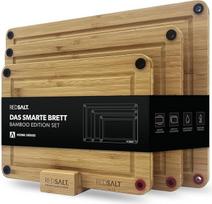 REDSALT® Inovatyvi ekologiška bambuko medinė pjaustymo lentelė, 3 vnt., neslystanti, 38 x 26, 32 x 22, 26 x 18 cm, medinės lentelės, galima naudoti iš abiejų pusių, antibakterinis gilus sulčių griovelis, FSC sertifikuota