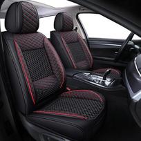 Sėdynių užvalkalas priekinėms automobilio sėdynėms 2 dalys, kvėpuojantys ledinio šilko automobilių sėdynių užvalkalai iš PU odos, universalus rinkinys, suderinamas su daugeliu sedanų ir visureigių (juodai raudonas)