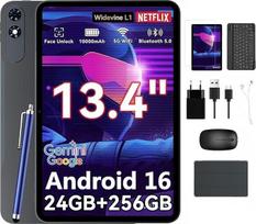 T60 Pro planšetinis kompiuteris 13,4 colių "Android 15", 120 Hz ekranas, 24GB RAM + 256GB ROM (2 TB TF), 10000 mAh baterija, aštuonių branduolių žaidimų planšetinis kompiuteris, "Widevine L1", 5G WiFi, 18 W greitasis įkrovimas, pridedama klaviatūra ir r