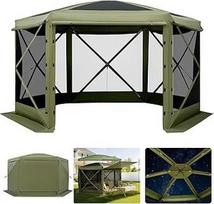 VEVOR Pop Up Gazebo 3,6x3,6 m didelė 6 šalių kempingo palapinė su nuimamu stogu ir krepšiu Šalies palapinė Saulės atspalvis 8-10 žmonių Sodas ir terasa Žalia