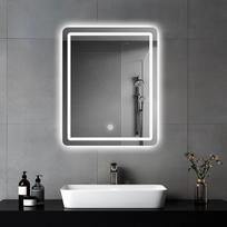 Vonios sieninis veidrodis, vonios veidrodis su apšvietimu, veidrodis su LED šviesa, jutikliniu jungikliu ir 3 spalvomis, pritemdomas (60 L x 45 W)