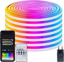 ZAIYW 10 m neoninių LED juostų RGB ir IC; 5 V neoninių LED juostų su programėlės valdymo nuotolinio valdymo pulteliu, muzikos sinchronizavimo lanksti LED šviesos juosta IP65 atspari vandeniui, skirta miegamajam, sienoms, žaidimų dekoracijoms
