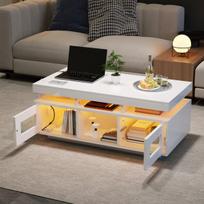 Kavos staliukas 100x50x43 cm su LED, USB, aukštas blizgesys, ofisui, namams