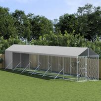 Lauko voljeras šunims su stogu sidabrinis 2x14x25m plienas