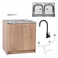 Virtuves spintele 80x50 Sonoma su 2 dubenu plienine kriaukle ir juoda lanksčia baterija