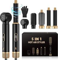 "5-in-1" plaukų stiliatorius 1000 W plaukų stiliatorius, LCD oro šepetys su apvaliu šepečiu, garbanojimo žnyplė ir plaukų tiesintuvas, 3 temperatūros lygiai apimčiai, tiesinimui, garbanojimui ir iššukavimui formuoti